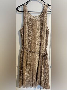 Harve Benard Cream and Brown Striped Floral Midi Dress